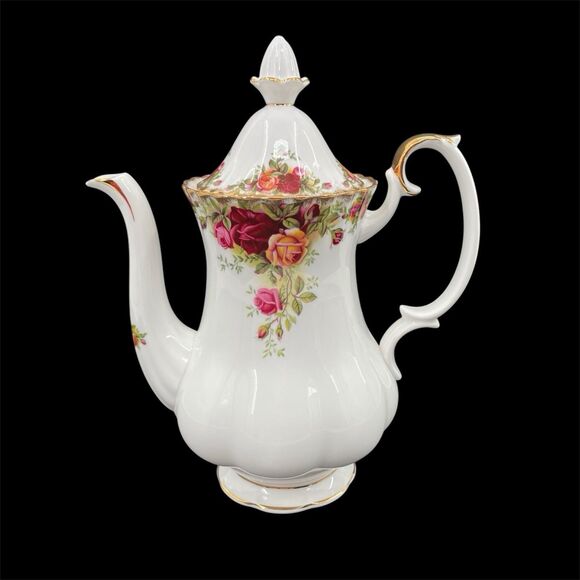 Royal Albert Old Country Roses Coffee Tea Pot Lid England Gold Trim 10" Vtg 1962 - Picture 1 of 13